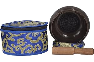 BERMONI Meditation Tibetan Singing Bowl with Special Etching. Crafted Buddha Mandala. With protective case. For Mindfulness and Relaxation- BLK MAND(2) (B59)