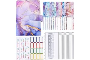 YUKNEES Budget Planner Classeur Budget A6 Carnet Budget avec Pochette Organisateur Budget Agenda Budget avec 12 Enveloppe Portefeuille Enveloppe Budget Étiquettes et Catégorie Autocollants Marbre (Violet)
