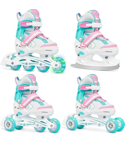 Set 4 En 1 NILS Cool – Patins à Glace/rollers/triskates/patins à Roulettes, Taille Réglable 31-34/35-38/39-42, Roulements ABEC7