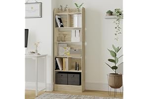 Hzuaneri Libreria a 6 Ripiani, Scaffale con Scomparti e Ripiani Aperti, Organizzatore, Libreria Verticale Mobiletto Multiuso per Soggiorno, Studio, 24 x 60 x 170 cm, Beige Rovere BC11116X