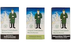 Crottendorfer Räucherkerzen Oryginalna mieszanka kadzidełek - 3-częściowy zestaw - zapachy: świąteczna kadzidło + melisa + Boże Narodzenie z Rudaw - 72 sztuki - Made in Germany