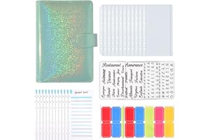COKOAiAi Classeur Budget Set, Classeur A6 en Cuir 12 PVC Enveloppe, 12 Feuilles, 20 Colorés et 24 Autocollants de Mots Français