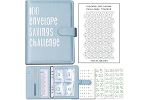 v2croft 100 Umschläge Herausforderungsordner, Budgetordner mit Geldumschlägen, einfache und lustige Möglichkeit, 5.050 $ zu sparen, Geldsparplanerbuch (blau)