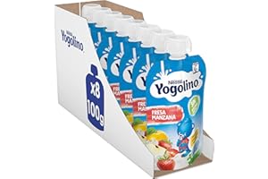 Nestlé Yogolino Lácteo infantil Fresa Manzana, Desde 6 Meses, 8 Bolsitas de 100 g