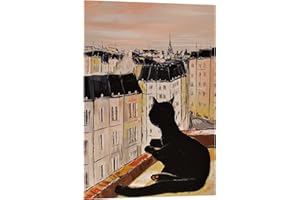 Posterlounge Chat noir à Paris Tableau en verre acrylique de JIEL 13 x 18 cm Beige Expressionnisme Décoration murale