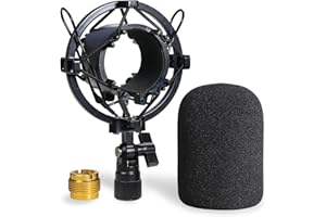 AT2020 Suspension et Bonnette en Mousse - Filter Anti-pop avec shock Mount pour Réduit le Bruit de Vibration Convient à Audio Technica AT2020 AT2035 ATR2500 Micro par YOUSHARES