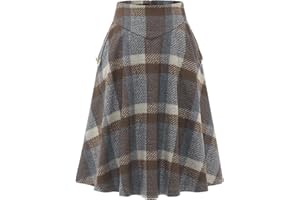 Bbonlinedress Rock Damen Lang Vintage Elegant Plaid Winterrock Warm Elastische Taille A Linie Röcke Casual Hohe Taille Rock Knielang
