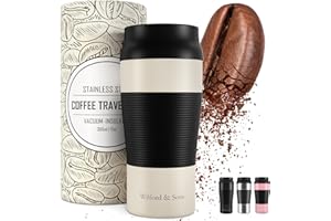 WILFORD & SONS Mug Isotherme Transportable en Acier Inoxydable – 360 ml | Tasse à Café Inox Double-Paroi isolée sous-vide, sans BPA, étanche, lavable au lave-vaisselle | Thermos de voyage réutilisable Thé