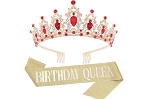 FELEA Corona Compleanno Diadema e Fascia per compleanno da Donna,Oro Rosso Tiara Regina Regalo Compleanno Ragazze Birthday Girl Sash Birthday Queen Fascia per Spose Concorsi di Bellezza Feste Compleanni