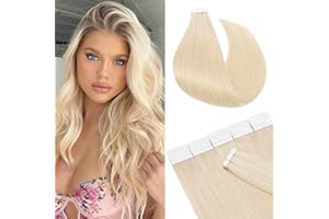 SILK-CO 12"-24" Tape in Hair Extensions 100% Real Remy Human Hair Extension 10Pcs Straight Skin Weft Seamless (14inch #60 Platinum Blonde)