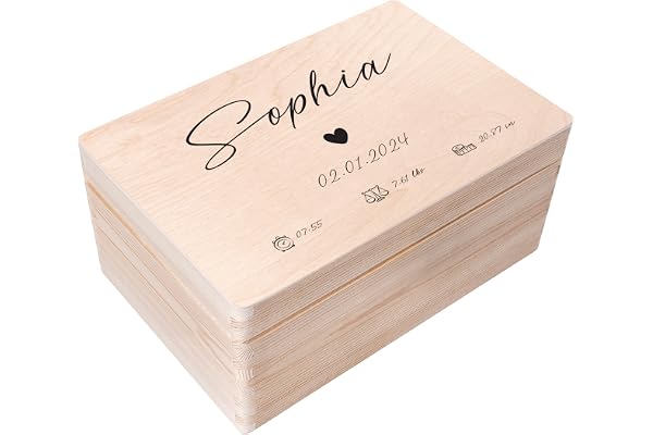 Creative Deco Boîte à Souvenirs Bébé Personnalisé - Personnalisés Couer | Personnalisable Cadeau à Souvenirs Individuelle pour Une Naissance pour Fille et garçon | Boîte en Bois