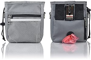 Reopet Waterproof Dog Treat Pouch Bag with Multiple Pockets,Waterproof and Wearable,Adjustable Belt 3 Ways to Wear, Built-in Poo Bag Dispenser, Hands Free Carries for Brilliant for Walking Outside