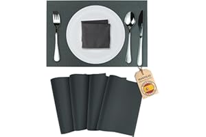Mondiroso. Pack de 4 Manteles Individuales Mesa Lavables. Salvamanteles Individuales Antideslizantes Mantel Individual para Mesa de Comedor y Cocina. (4, Gris Oscuro Antracita)