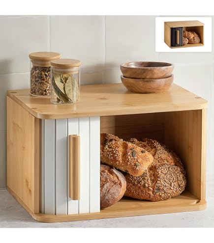 Portapane In Legno Con Sportello Scorrevole – 23.5x25x16.5 Cm, Made In Italy, Per Pane E Brioche