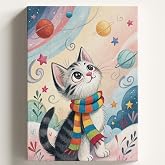 Sayılarla Boyama Tuval Hobi Seti, KIŞ VE KEDİ Temalı Fır&ccedil;a ve Boya Dahil Set (&Ccedil;ıtalı) 40x50 CM, Kendin Yap Sayılarla Tuval Bo