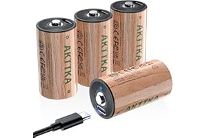 AKTTKA Pilas C Recargables 1,5V 7200mWh, Batería C Litio de Alta Capacidad con Cable de Carga Tipo C, Baja AutoDescarga, Pilas Recargables Tipo C / R14 / LR14 (4 Piezas)