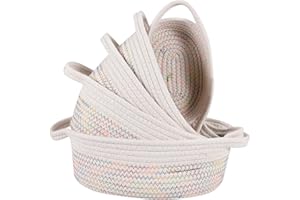 Povxlum 5Pcs Cotton Rope Woven Storage Baskets, Living Room Shelf Baskets with Handles, Storage Organiser for Towel, Toy, Blanket, Snack, Baby Nursery Diapers, Bathroom Accessories, Colorful