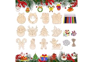 GADITIEK Decoration Noël Sapin Bois, 12Pcs Ornements en Bois de Noël pour activité Manuelle, Pendentif de Noël en Bois pour Kit Bricolage Enfant Activité, Atelier Creatif Enfant pour Thème de Noël