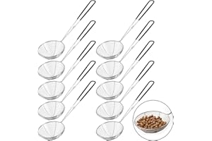 Okllen 10er Pack Edelstahl-Hot-Pot-Sieb, 9,5 cm D Siebschaufeln mit Isoliertem Silikongriff, Asiatische Mesh-Skimmer-Schöpfkelle für Hot Pot, Braten von Lebensmitteln, Nudeln, Spaghetti, Nudeln