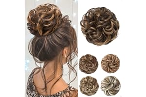 JJstar Chignon Postiche Cheveux Grande Postiches Bouclés Ondulés Chouchou Cheveux Naturel Faux Chignon Elastique pour Femmes Fille (Brun foncé& Doré)