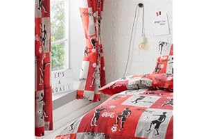 Happy Linen Company Boys Girls Kids Freestyle Football Tricks Red 66" x 54" Fully Lined Pencil Pleat Curtain Set