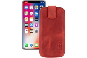 Suncase ECHT Leder Tasche für iPhone XR (6.1") mit ZUSÄTZLICHER Transparent Hülle | Schale | Silikon Bumper Handytasche (mit Rückzugsfunktion und Magnetverschluss) in antik rot