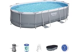 Bestway Power Steel Frame Pool Set, oval, grau, 488 x 305 x 107 cm