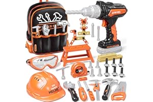 KidBloom Kids Tool Set with Backpack, 50 PCS Construction Tools with Electric Toy Drill, Helmet and DIY Building Parts, Toys for 3 4 Year Old Boys Gifts