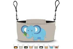 GRINSEZWERGE Borsa per Passeggino - 9 Motivi I Organizer per Carrozzina Neonato I Portaoggetti con Dispenser per Salviette I Universale Organizzatore Bambini colore grigio I Bambina Stroller Bag