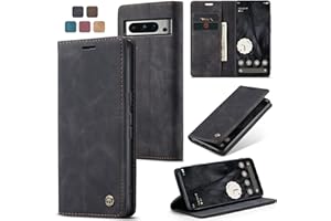 owlhold Handyhülle für Google Pixel 8 Pro Hülle Premium Lederhülle Weiches Vintage-Nubukleder Faltbare Ständer Schutzhülle Kartenfach Standfunktion stoßfest klapphülle Pixel 8 Pro -Schwarz