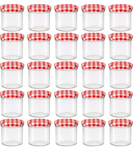 MamboCat 75-delige set ronde glazen 212 ml laag deksel kleur rood wit geruit tot 66 incl. Diamant Gelierzauber receptenboekje, jampotten, inmaakpotten, weckpotten, glazen