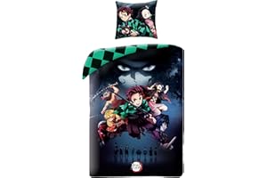 LYO Demon Slayer, Parure de Lit Enfant, Lit 1 Place, Textile Oeko-Tex, Housse de Couette 140x200 cm, Taie d'oreiller 63x63 cm, Motif Manga Kimetsu