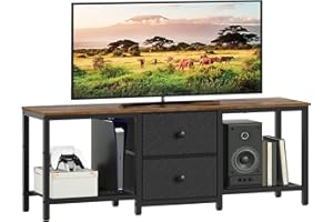 YATINEY Mueble para TV, Soporte para Televisor de hasta XX cm, Mueble Multimedia con Estantes y 2 Cajones, Marco de Metal, para Salón, Dormitorio, 120 x 30 x 50 cm, Marrón Rústico y Negro XDS02BR