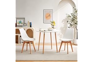 LafeuR Esstisch mit 2 Stühlen Essgruppen, Esszimmergruppe Küchentisch-Set für 2 Personen Sitzgruppe für Wohnzimmer Küche Büro(Runder Weiß Tisch + 2 Buche Weiß Stühl)
