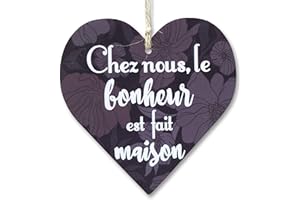 CARISPIBET Chez nous, le bonheur est fait maison | Enseignes pour la maison plaques de décoration signes décoratives en forme de coeur pour cuisine 12 x 12 cm