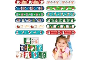 LOKIPA Christmas Slap Bracelets,48 Pieces Kids Slap Snap Band Wristband for for Xmas Party Bag Filler