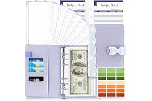 Raccoglitore Notebook A6, TAOPE Portadocumenti in Pelle PU con 12 Trasparente Sacchetti Cerniera Compilabile 26pcs per Budget di Contanti Organizzatore di Buste Risparmio di Denaro - Farfalla Viola