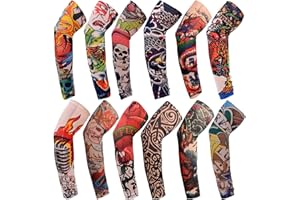TSHAOUN 12 sztuk artystycznych rękawów do tatuażu dla mężczyzn i kobiet, nylonowe sztuczne tymczasowe fajne rękawy do tatuażu elastyczne pończochy na Halloween, tatuaż, hip hop, rękaw na festiwale