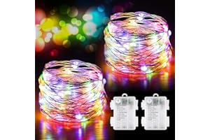 OREUNIK Battery Fairy Lights for Bedroom, 2 Pack Each 100 LED Battery Operated String Lights,Waterproof Battery Lights 33Ft Copper Wire Fairy Lights for Wedding,Birthday,Party,Christmas Decoration (Colorful)