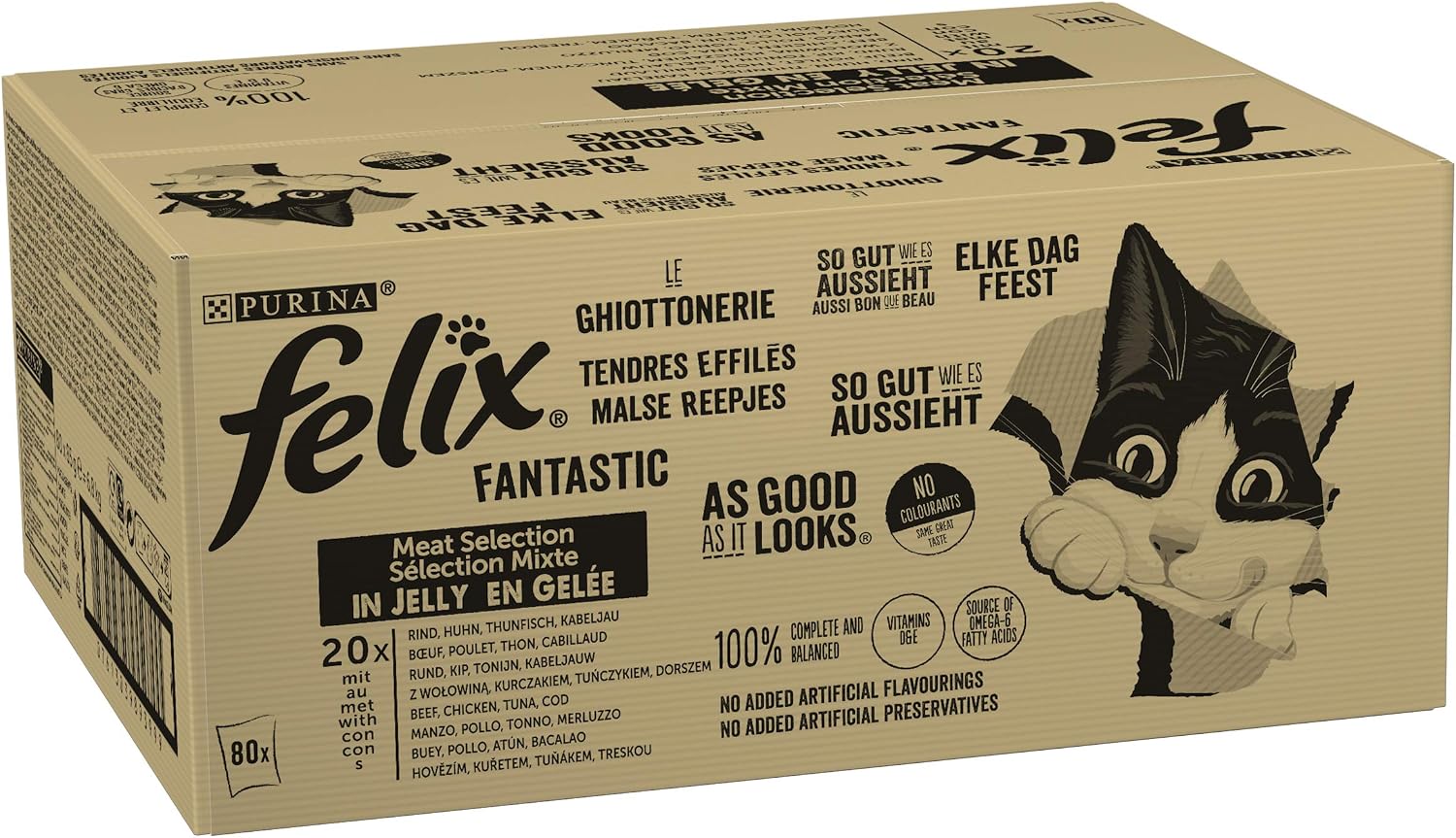 Felix Tendres Effilés en Gelée Sélection Mixte | Lot économique 80x85g | Nourriture Chat en Gelée au Thon, Cabillaud, Bœuf, Poulet - Recettes variées complètes pour la vitalité - Santé Chat