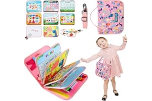 TUNJILOOL Busy Board Giochi Montessori, Giocattoli Educativi Giochi Sensoriali per Bambini 3 4 5 6 Anni Abilità Base di Vita Toy con Puzzle,Orologio,