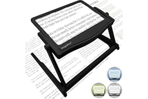 MAGNIPROS 5X Large LED Hands-Free Full Page Magnifying Glass with Detachable Stand & 3 Stepless Color Modes to Reduce Eye Strain, Ideal for Reading Small Prints, Crafting, Low Vision & Seniors