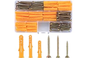 YIBAIJIA 110 Pcs Screws and Wall Plugs Set(55 x Masonry Screw, 55 x Expansion Anchor Bolts), M6 M8 Wall Plugs and Screws, for Brick Concrete Drywall Self Tapping Screw and Wall Plug
