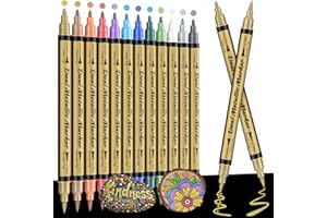 APOGO Metallic Marker Pens - Teenage Girls Gifts, 12 Dual Tip Metallic Paint Pens for Black Paper Scrapbook Accessories Art & Craft Supplies Christmas Stocking Fillers, Gifts for Teenage Girls