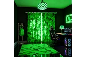 MANFEI Grüne pixelierte Spielvorhänge,Videospiele Fenstervorhang,Kinder Jungen Teens Zimmerdekoration,Cartoon Gamepad Fensterbehandlungsvorhang Moderne geometrische Kontrollfenstervorhänge,2 Panel 183x117cm