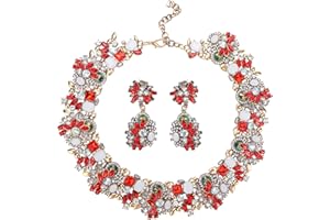 Kakonia Bib Statement Necklace for Women Chunky Choker Necklace and Earrings Set Rhinestone Vintage Fashion Necklace Costume Jewelry