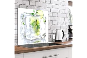 murando - Crédence Verre Cuisine 60x60 cm - Plaque Anti-Projection - Couvercle Anti-éclaboussures crédence - Plaque en Verre trempé - Glaçons aux Fruits et au Citron Vert j-A-0078-aq-a