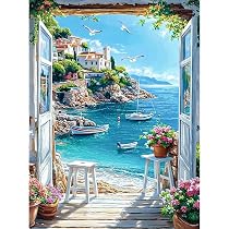 Kit Peinture Par Numéros Adulte - Toile 40x50cm Cottage Fleurs Violettes - Déco Murale Et Loisir Créatif
