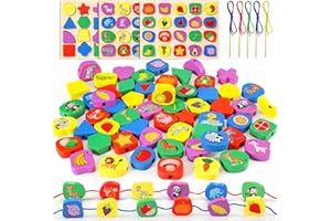 Gontence 60 Pcs Threading Toys - Wooden Puzzle - Toys for 2 3 Year Old Boys Girls - Montessori Toys for 1 Year Old - Wooden Toys for Kids Toddler - 2 3 Year Old Girl Boy Gifts