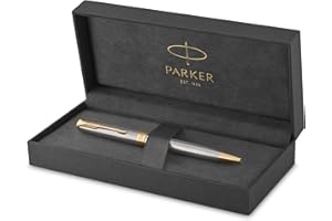 Parker Sonnet penna a sfera | acciaio inossidabile con finiture in oro | pennino medio | Materiale scolastico | Confezione regalo
